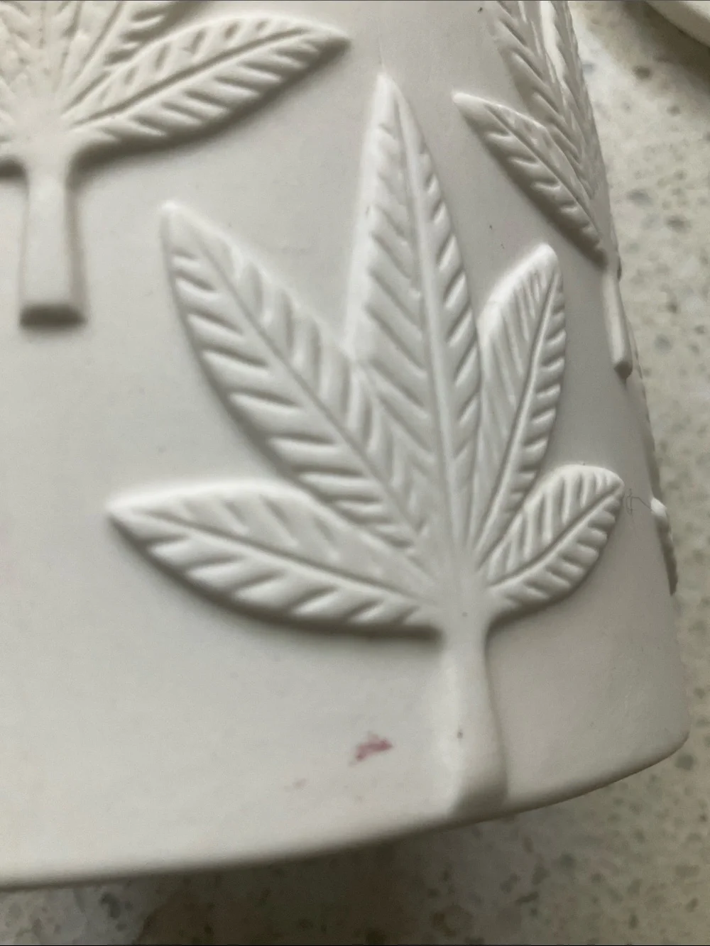 Jonathan Adler White Bisque Cannabis Leaf Cannister AS IS *Stained*